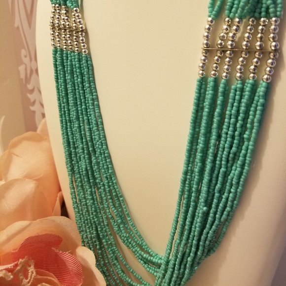 NWT Teal Blue Multi Strand Necklace - Picture 1 of 4